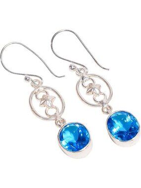 Swiss Blue Topaz 12x10mm Natural Birthstone 925 Silver Oval Cut Earrings